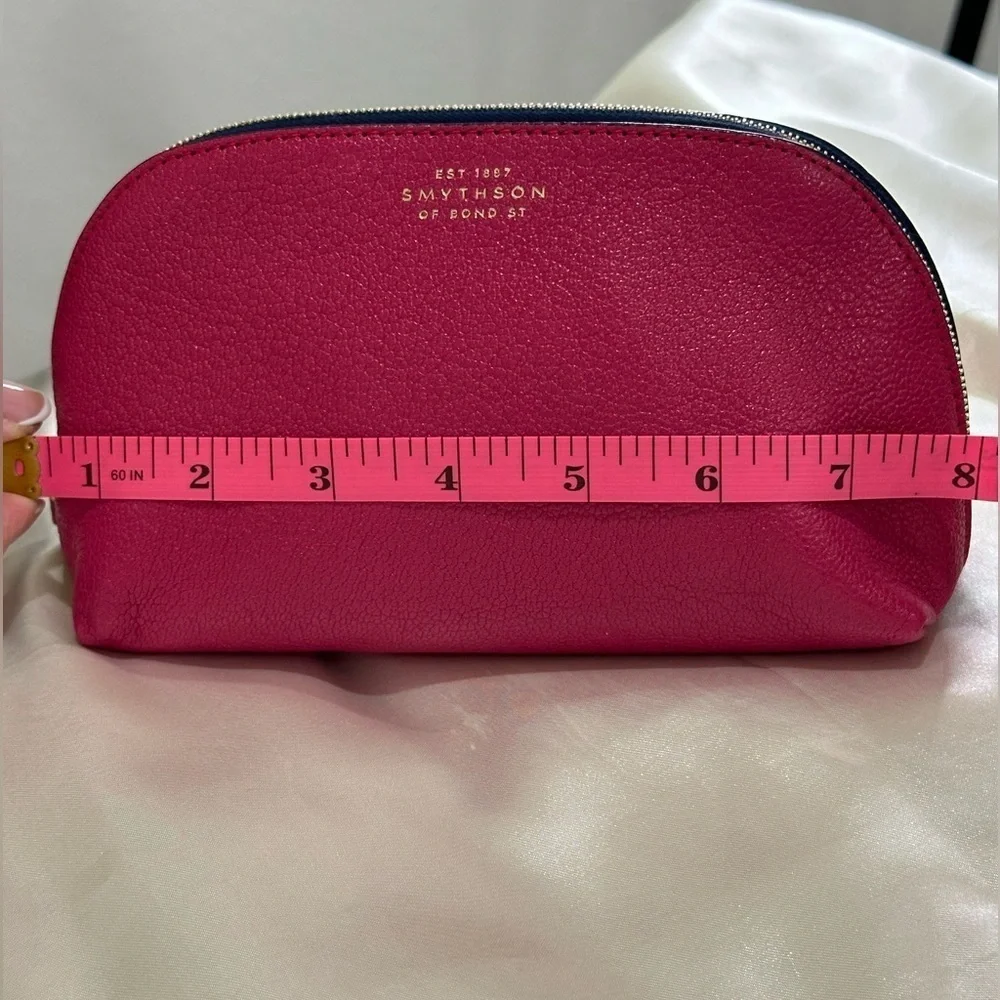 Smythson Of Bond St Cosmetic Case Panama Leather Fuschia Pink Gold Travel Chic